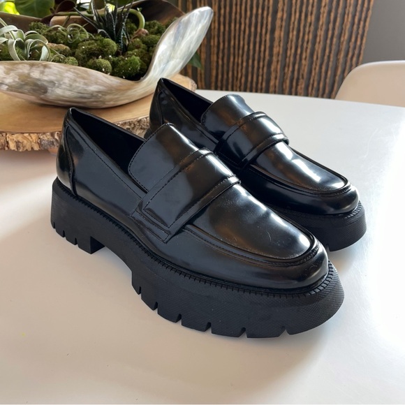 Zara Black Patent Platform Chunky Loafers | 7.5 - Picture 1 of 8
